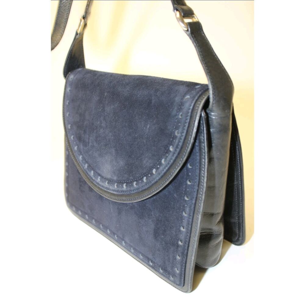 Bruno Magli Vintage Italy Made Womens Blue Suede Leather Satchel Shoulder Bag - Picture 13 of 15